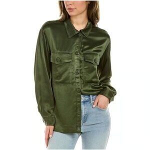 Nation LTD Delaney Green Satin Button Down Shirt Blouse Size Small